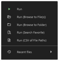 Action Run submenu in the dark theme