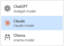 Provider-logo menu listing saved ChatGPT, Claude and Ollama models