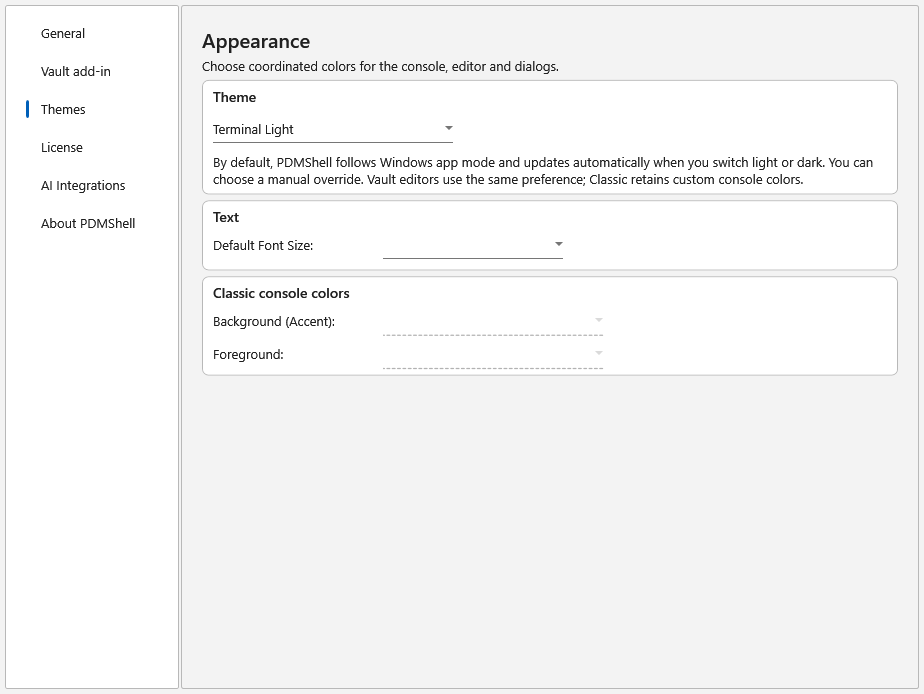Appearance settings in PDMShell 4.0.85