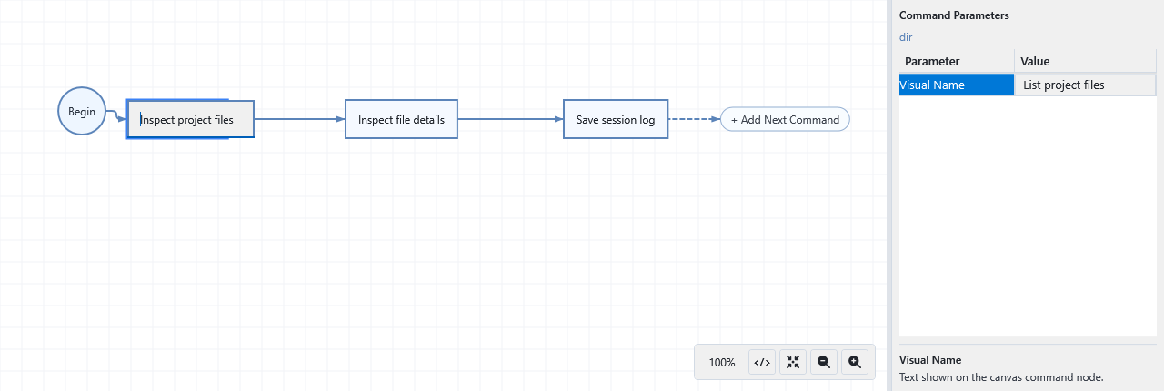 Editing an action name directly on the canvas