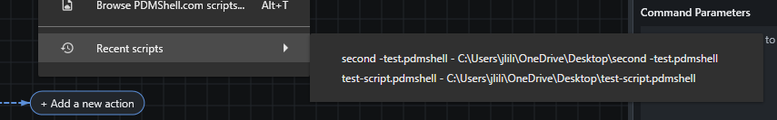 PDMShell Recent scripts load menu