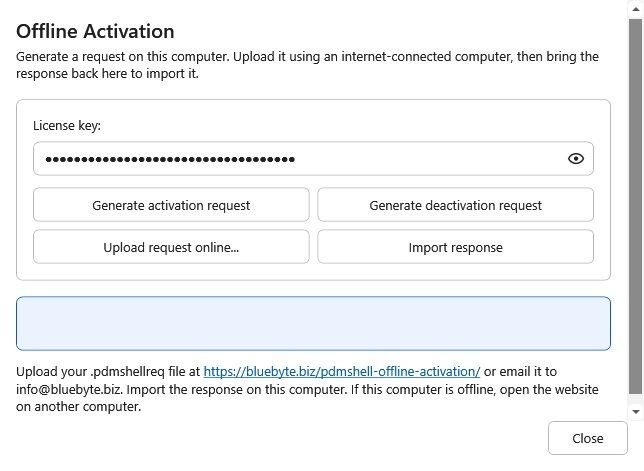 PDMShell Offline Activation dialog