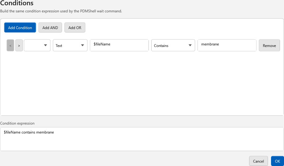 Conditions dialog