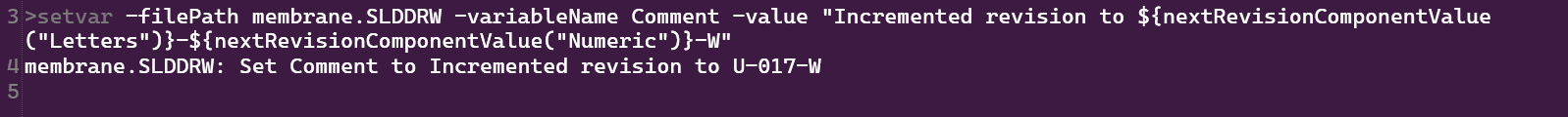 setvar command writing a next revision value into the Comment variable