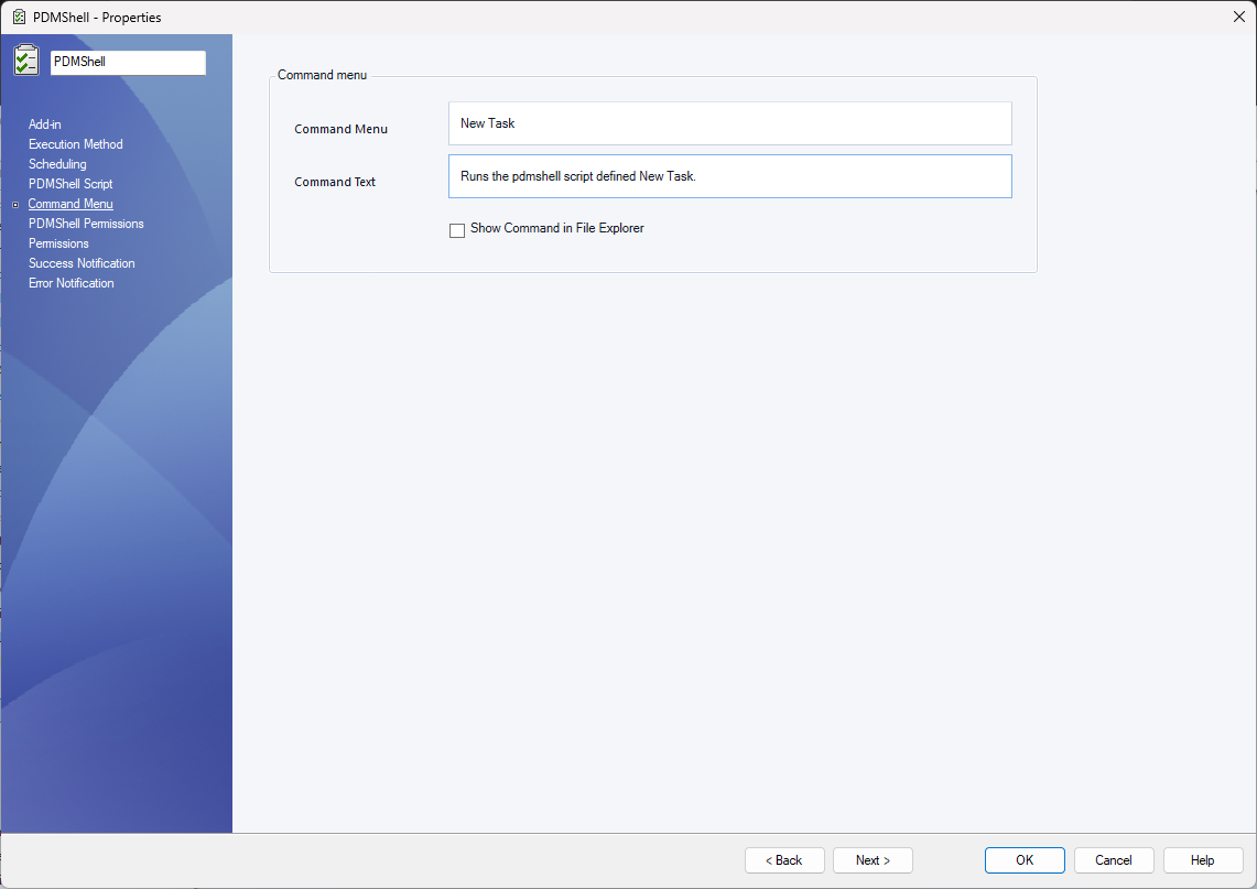 PDMShell task command menu page