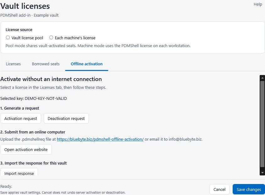 Offline activation tab
