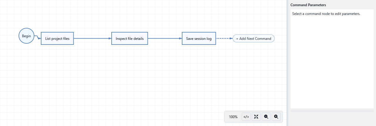 PDMShell 4.0.94 workflow and Command Parameters panel