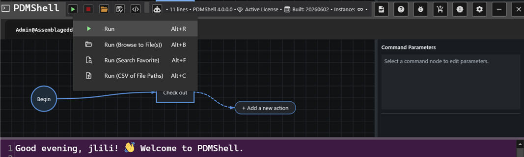 Visual Code Editor run options